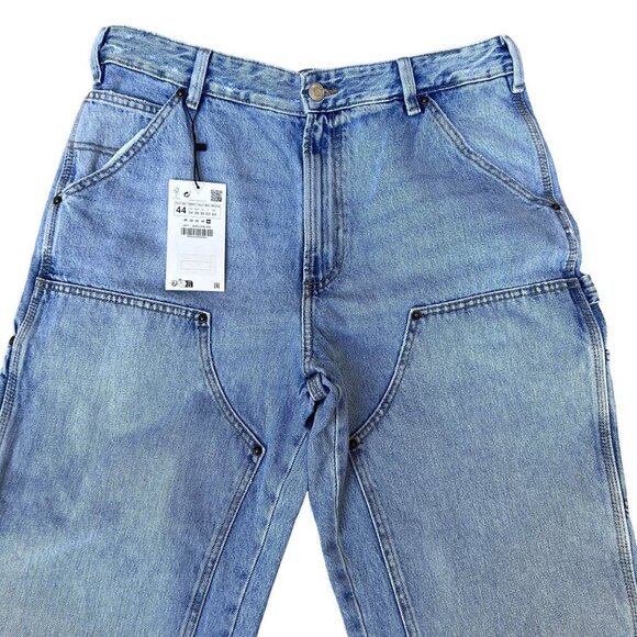 Zara NWT Size USA 34 EUR 44 Double Knee Wide Leg Utility Denim Carpenter Jeans - Picture 3 of 15